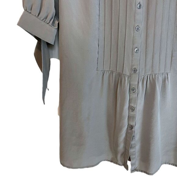 Club Monaco 100% Silk 1/2 Button Sleeve Tie Top - Picture 6 of 7